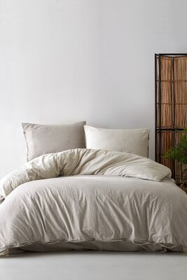 100% Cotton Double Washed Yarn Dyed Striped Duvet Cover Set Brown - 1