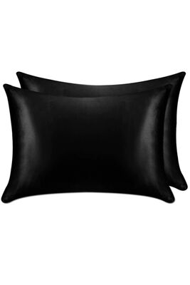 100% Silk Cotton Satin Pillow Cover Black Color 2 Pieces 50x70cm Blacky2 - 1