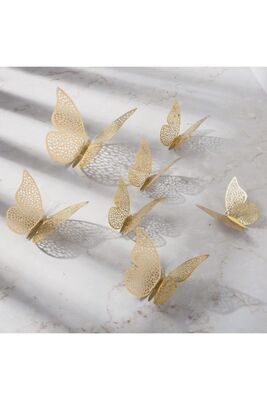 12 Pieces 3D Butterfly Decorative Sticker Gold SHKR-0236 - 1
