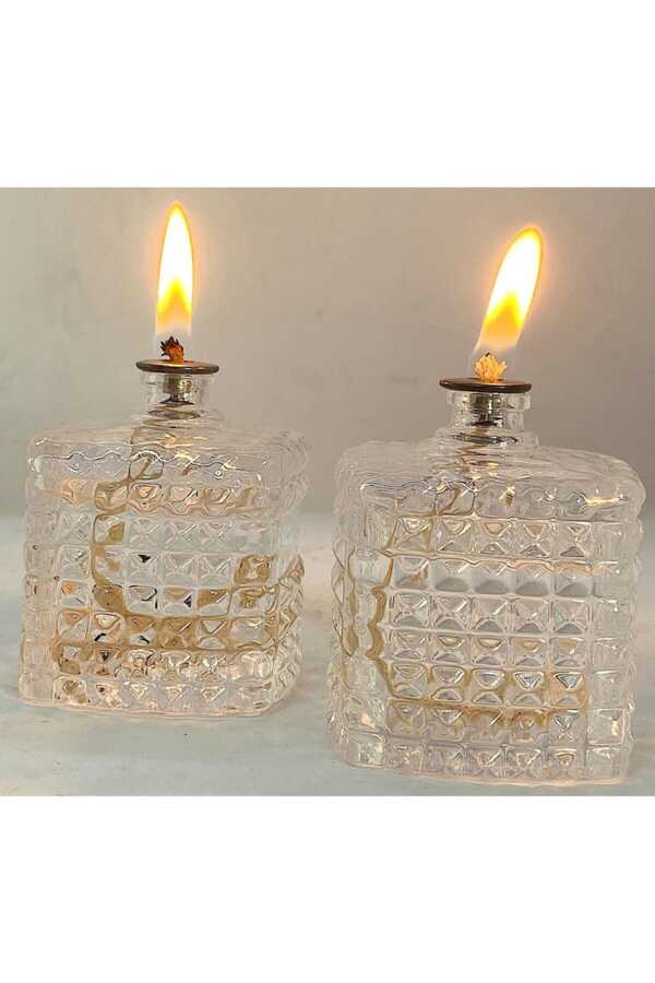 2 Pcs Dark Amber Scented Crystal Glass Bottle Oil Lamp Set 2x100 Ml KNDKRST2