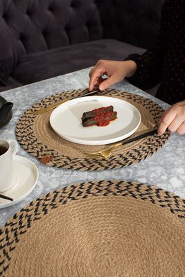 2 Pieces Navy Blue Striped Placemats Straw Jute Knit Washable Cupboard Set - 36cm HMVRSRVSNW22 - 1