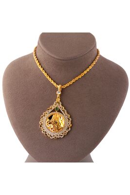 22K Gold Plated Rope Chain Green Stone Monogram Necklace YGTK0002 - 1