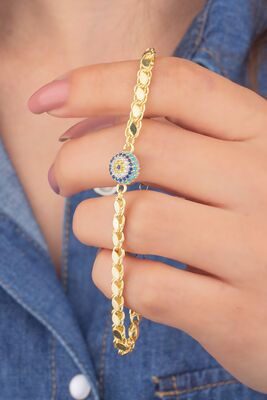 925 Sterling Silver Sequin Chain Evil Eye Bracelet - 1
