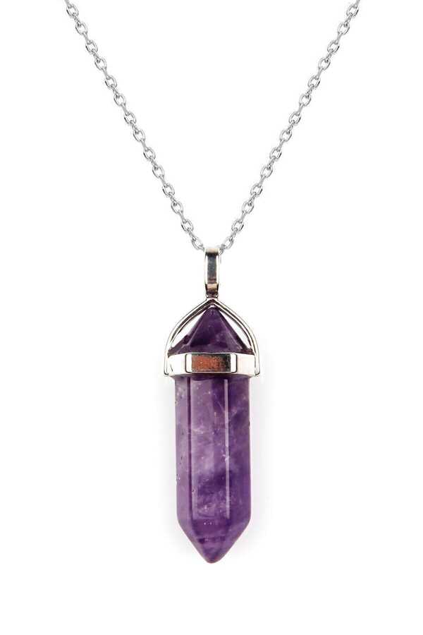 Amethyst Natural Stone Pendant Necklace Including Chain GMSTL-000600