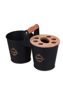 Black 2 Pcs Metal Wooden Handle Toothbrush Holder Bathroom Organizer Organizer BLR-5657 - 1