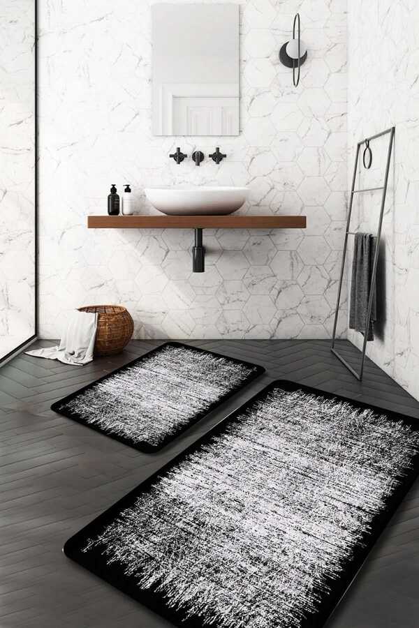 Black and White Complex Line Bath Mat PS-PS-92