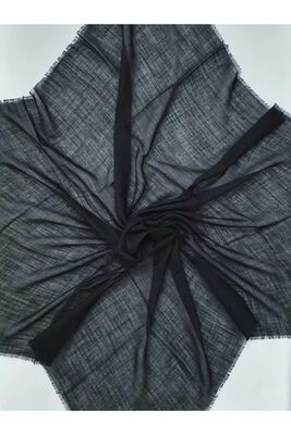 Black Plain Flamed Cotton Scarf - 1