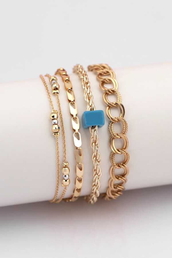 Blue Beaded 4-Piece Combination Bracelet