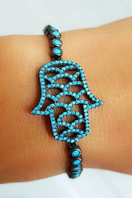 Blue Fatman's Hand Figured Black 925 Sterling Silver Bracelet - 1