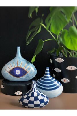Blue Series Handmade Triple Ceramic Vase Set - 1
