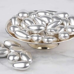 Bright Silver Chocolate Covered Almond Dragee, 1.1lb - 500g - Thumbnail