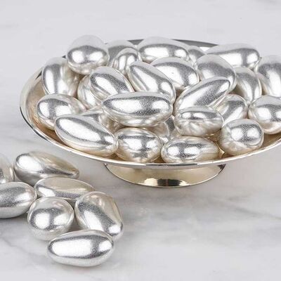 Bright Silver Chocolate Covered Almond Dragee, 1.1lb - 500g - 1