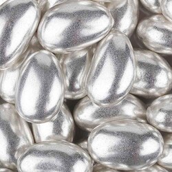Bright Silver Chocolate Covered Almond Dragee, 1.1lb - 500g - Thumbnail