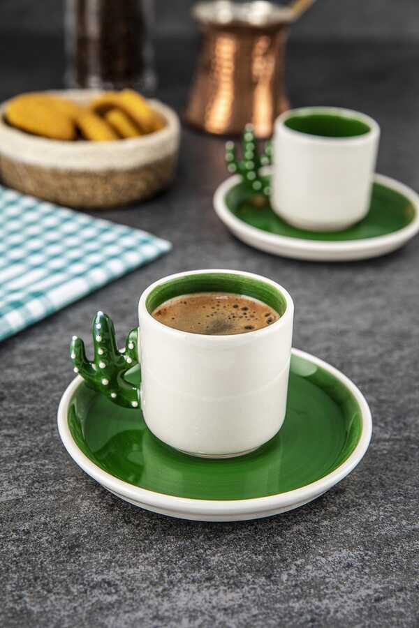 Cactus Handmade Turkish Coffee, Espresso Cup Green 2 Pieces,