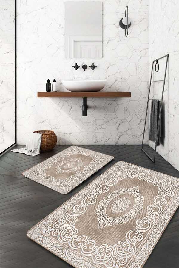 Classic Carpet Motif Brown White Bath Mat PS-PS-775
