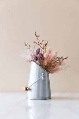Country Style Galvanized Vase with Wooden Handle 13 Cm ARM-4391 - 1