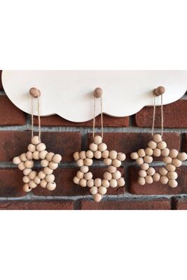 Decorative Wooden Beaded Star Set of 3 K-34 - 1