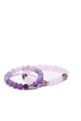 Double Combination Smoky, pink Quartz-matte Purple Agate Natural Stone Bracelet - 1