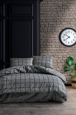 Double Fitted Duvet Cover Set Square Black - 1