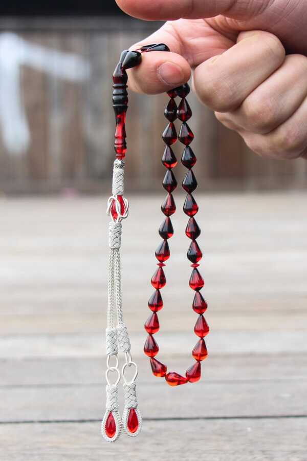 Drop Cut Red Black Fire Amber Rosary