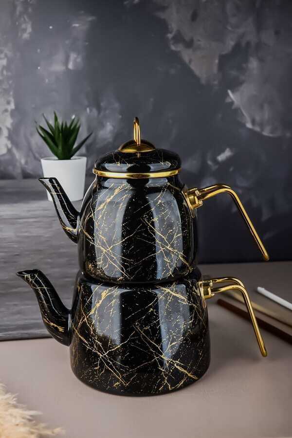 Elite Class Black Cracked Marble Teapot