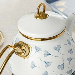 English Home Gingko Biloba Emaye Teapot 1.1 Liter + 2.3 Liter White - Navy Blue - Thumbnail