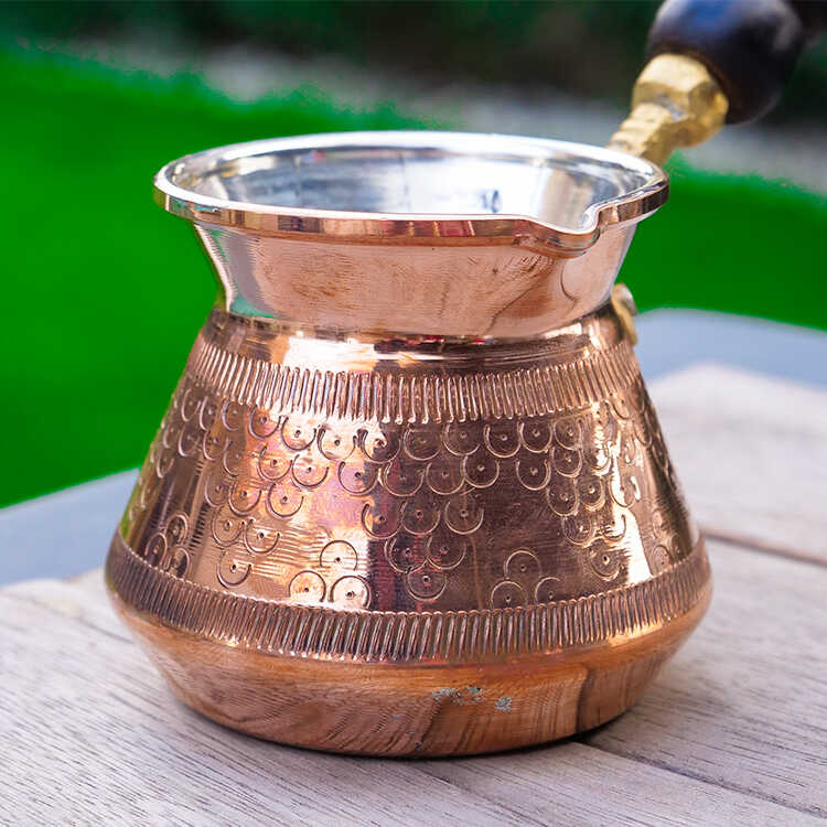 Engraved Gold Copper Coffee Pot