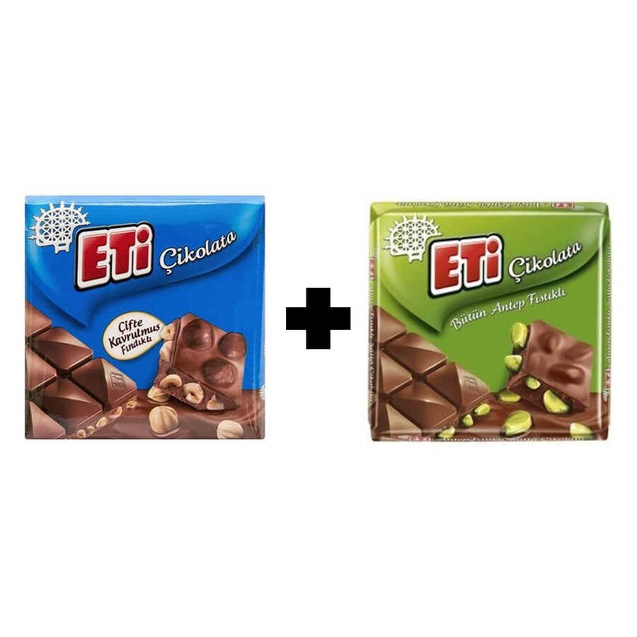 Eti Square Chocolate with Pistachio - Eti Double Roasted Hazelnut Milk Square Chocolate