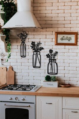 Home Kitchen Decor 3 Lu Vase Set Wooden Wall Decorative Accessory - 1