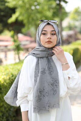 Floral Pattern Shawl Gray - 1