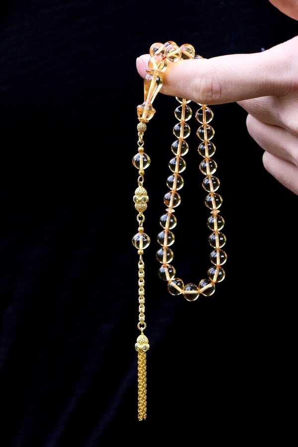 Gold Plated Silver Tasseled Fire Amber Rosary