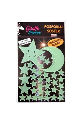 Green Glowing In The Dark Phosphorous Moon And Star Decorative Sticker 36 Pieces FS-030 - 1