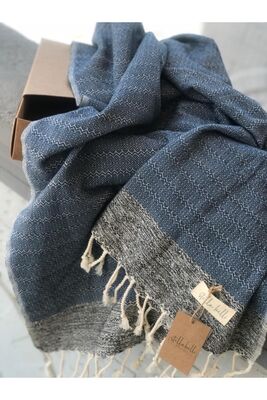 Hand Woven Demre Pattern Navy Blue Color Peshtemal Stb004 - 1