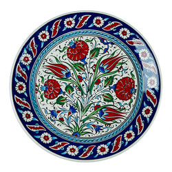 Handmade Blue & Red Floral Patterned Tile Dinner Plate , 10.6 x 1.5 inch - Thumbnail