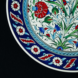 Handmade Blue & Red Floral Patterned Tile Dinner Plate , 10.6 x 1.5 inch - Thumbnail