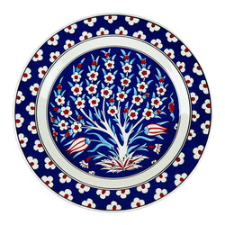 Handmade Tree Patterned Tile Dinner Plate , 10.6 x 1.5 inch - Thumbnail
