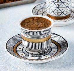 Handmade Water Patterned Coffee Cup With Saucer - Thumbnail