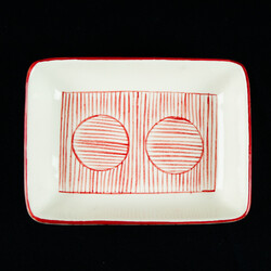 Handmade Water Patterned Red Snacks Plate , 7.4 x 5.5 x 1.5 inch - Thumbnail