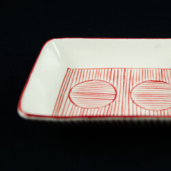 Handmade Water Patterned Red Snacks Plate , 7.4 x 5.5 x 1.5 inch - Thumbnail