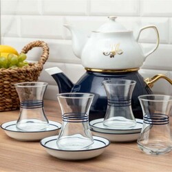 Madame Coco Yolanda - Tea Set of 8 with Multiple Deep Blue Lines - Thumbnail