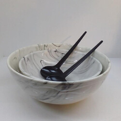Marble Pattern Round Salad Bowl , Set of 2 - Thumbnail