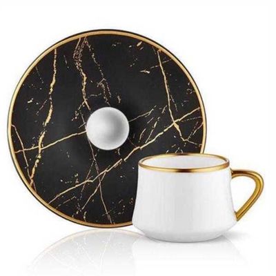 Matte Black Marble Gold Turkish Coffee Set, 6 pieces - 1