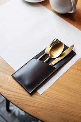 Modern 4-Set Black Leather Cutlery D-4-5X - 1