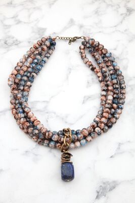 Navy Blue Lapis Lazuli Natural Stone Multi Design Necklace 6PKL278 - 1