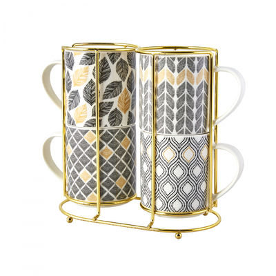 Nero Porcelain Mug Set with Stand , 5 pieces - 1