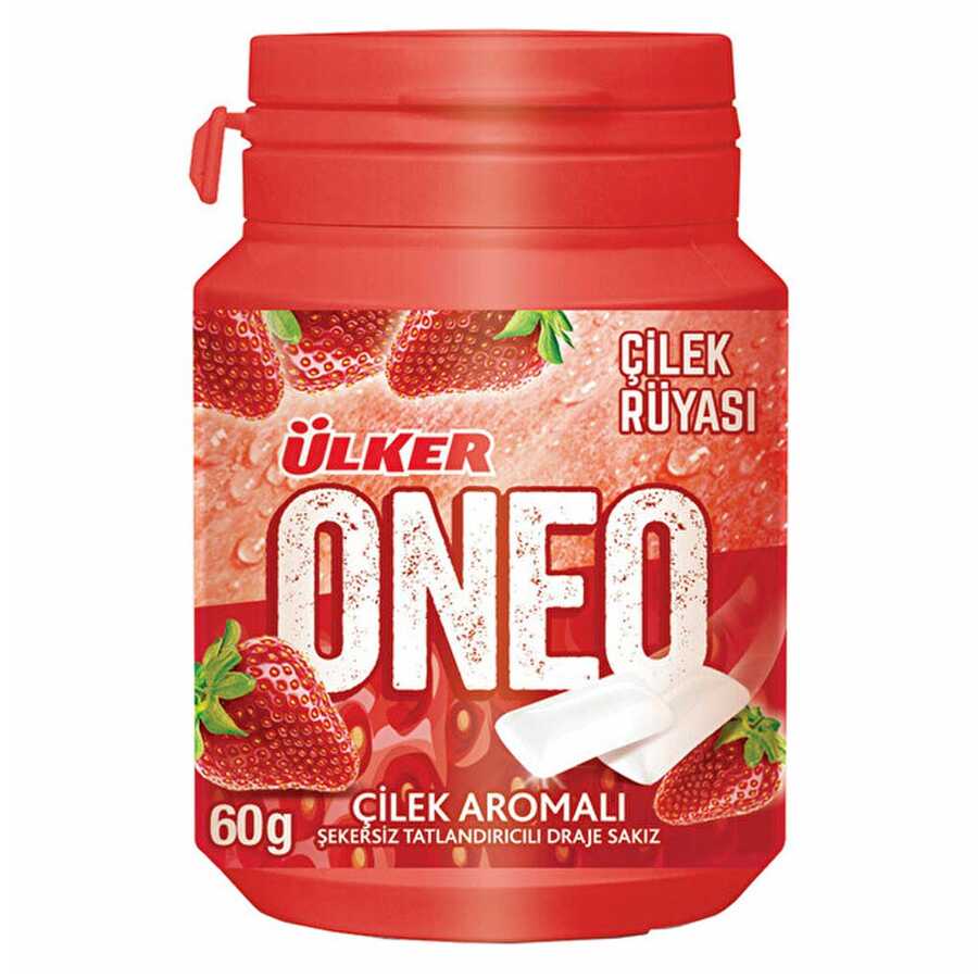 Oneo Strawberry Flavored Bottle Dragee Gum , 2.11oz - 60 g