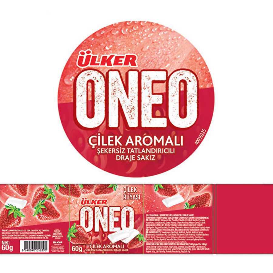 Oneo Strawberry Flavored Bottle Dragee Gum , 2.11oz - 60 g