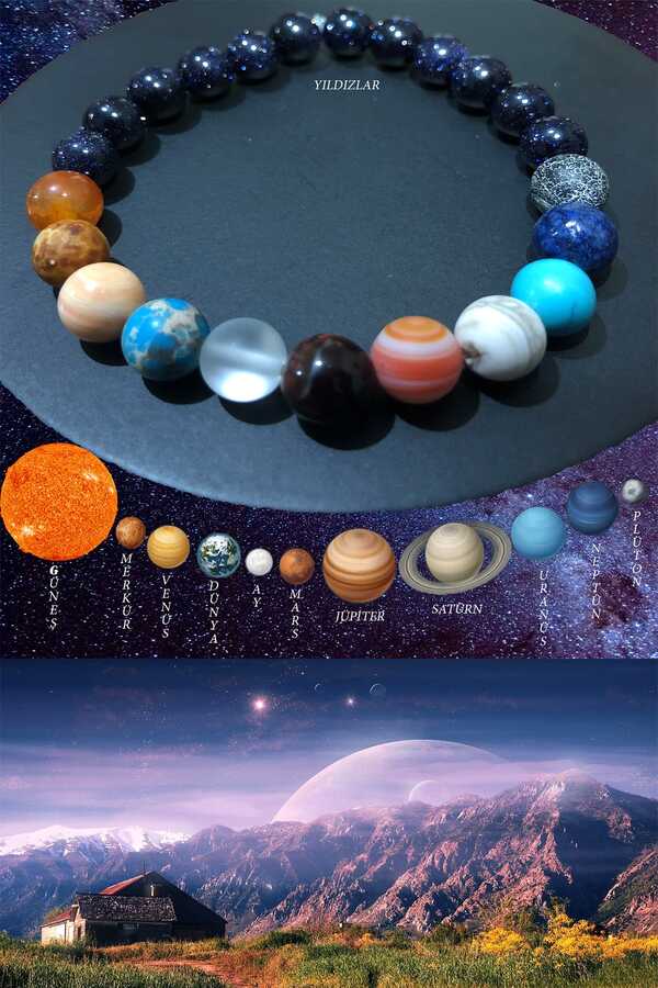 Ordered Planets Solar System Natural Stone Unisex Bracelet