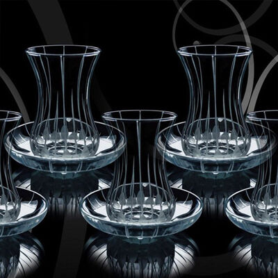 Striped Tea Glass Set , Service for 6 , 12 Pieces - 1