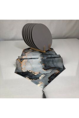 Placemat 6-Piece Plate And Runner Gray Marble Tk GRMTK6 - 1